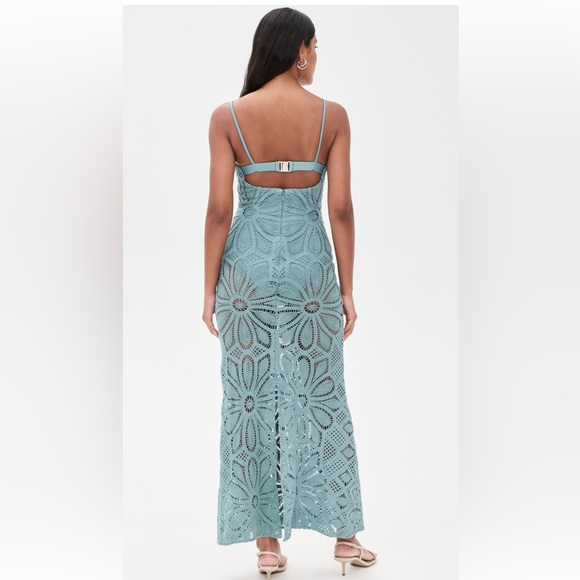 $850 PatBO Camila Coelho Crochet Embroidered Maxi Dress - Blue size M - Picture 3 of 11